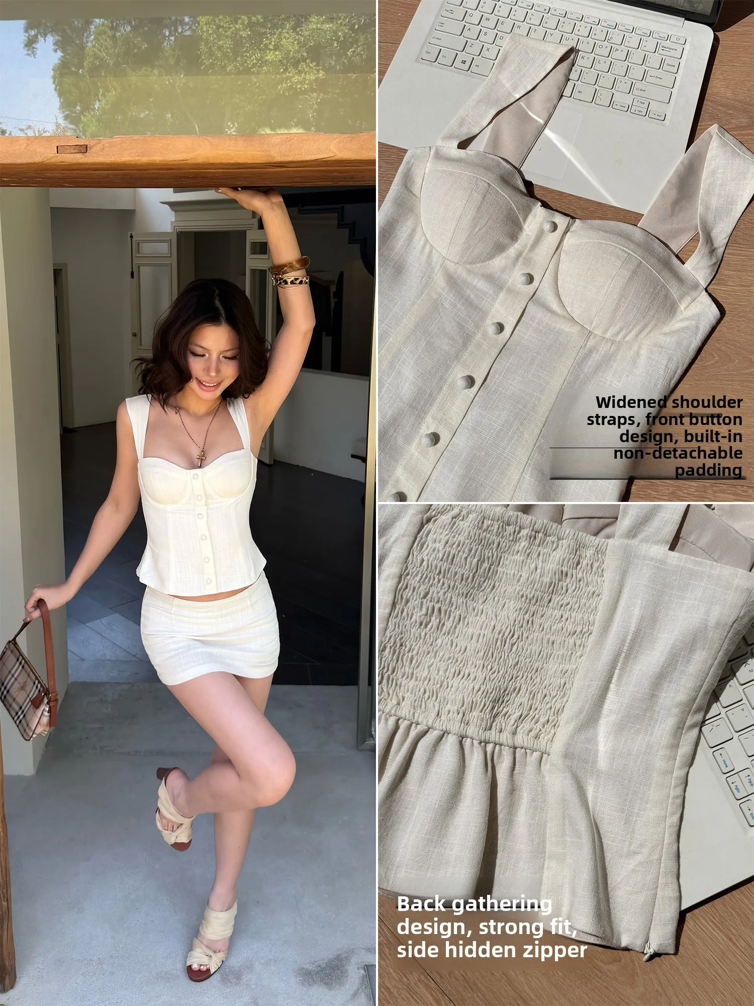 Audwyn Women's Slim Fit Linen Vest with Chest Pad Street Style Outerwear Elastic Curvy Tank Top Spring 2026 New Vintage