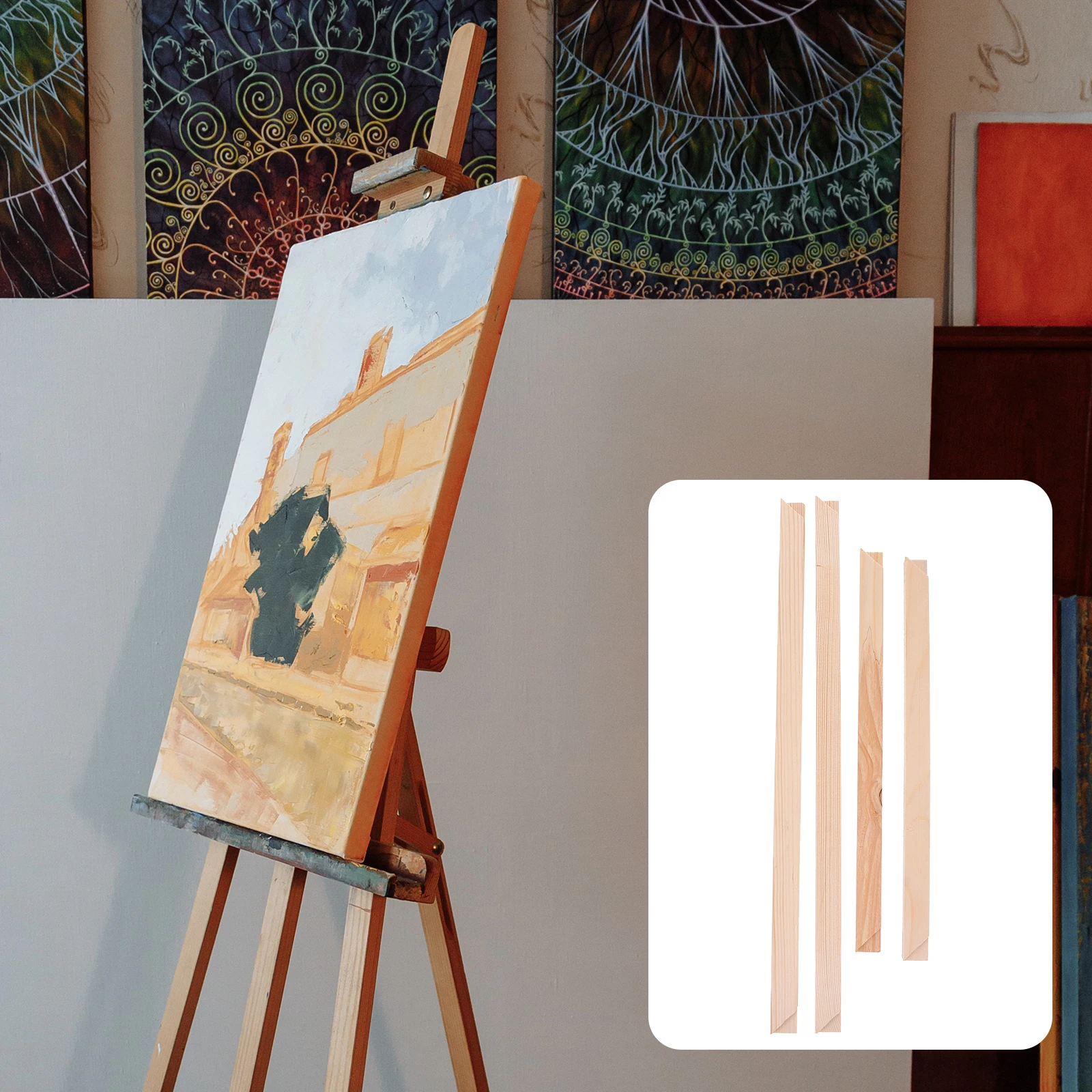 

1 set Solid Wood Frame for Oil Painting DIY Canvas Hanging Set Stretching Display Rack Durable Easy Assembly Safe Touch