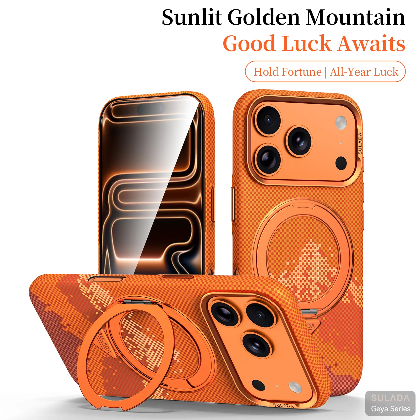 

360-degree Rotating Bracket Magnetic Suction Stand Checkered Skin-feel Case for iPhone 17 Pro Max for Magsafe Shockproof Cover
