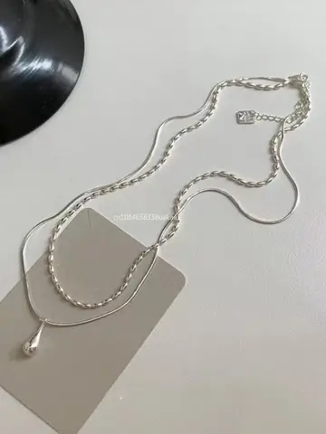 Collana con pendente a goccia dal design semplice in argento 2025 per donna Collana con doppio collare Regali di gioielleria raffinata di moda Collana a strati lunghi