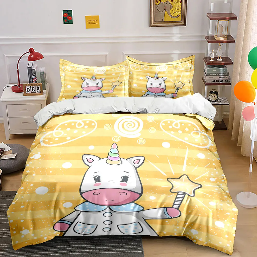 Cute unicorn with star wand cartoon Print Soft Comfortable Duvet Cover Bedding Set Included 1*Duvet Cover  2*Pillowcases
