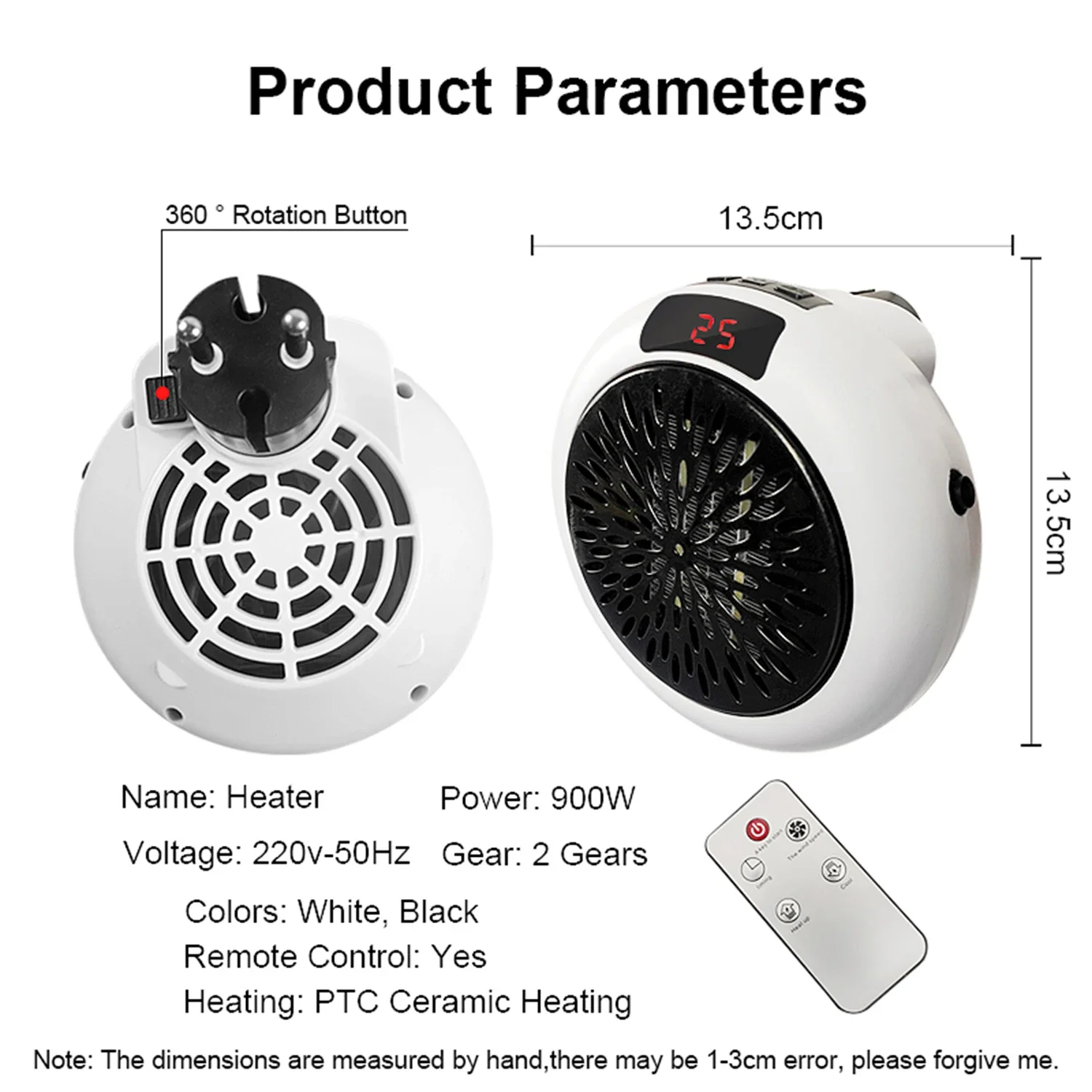 900W Mini Ventilador Aquecedor Aquecedor de ar elétrico portátil para casa e escritório, radiador de fogão de aquecimento de parede mais quente de inverno