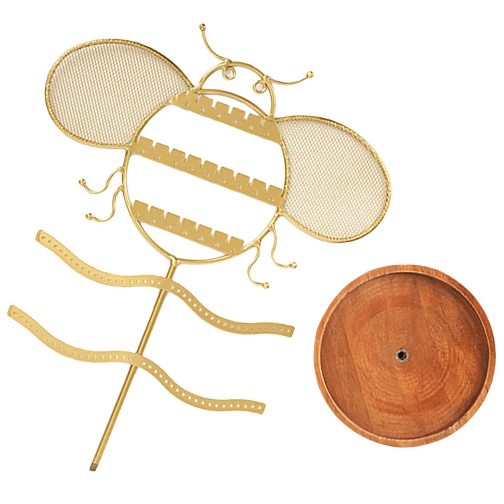 

Iron Art Bee Jewelry Stand Organizer Multi Functional Necklace Display Bracelet Holder Earring Rack Wooden Tray Jewelry Storage