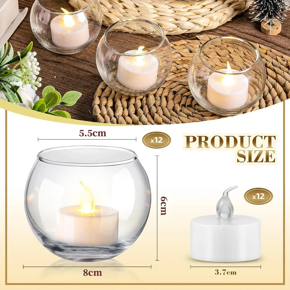 6/12Pcs Glass LED Candle Holders Small Vase for Tealight or Mantel Baby Shower Wedding Reception Halloween Thanksgiving Gift