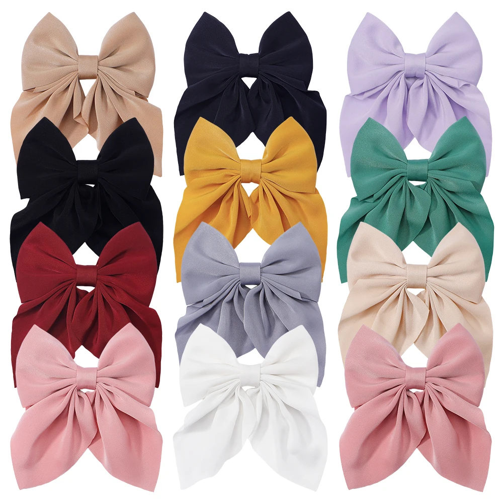 2024 New Elegant Bow Ribbon Hair Clip Fashion Simple Solid Satin Spring Clip Hair Pin Headband with Clips Girls Hair Accessories