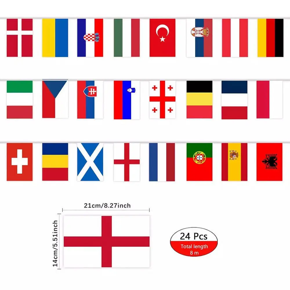 8M 2024 NEW Europe Countries Flag 24pcs Euro Cup Country Flag Bunting National String Flags Banner Football Event Garlands decor