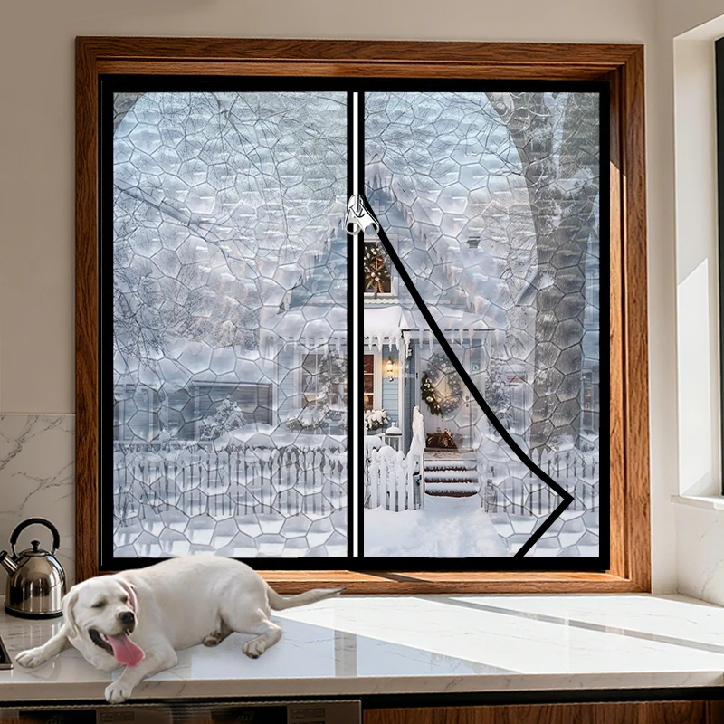 Bedroom Water Cube black zipper style heat-insulating winter windproof curtains and sealed windproof window film curtains