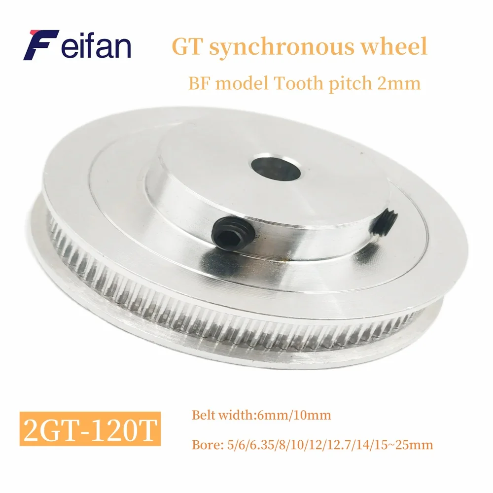 

2GT/GT2 Timing Pulley 120 Teeth Bore 5/6/6.35/8/10/12/12.7/14/15/16/17~25mm Tooth pitch 2mm Synchronous Wheels Belt Width 6/10mm