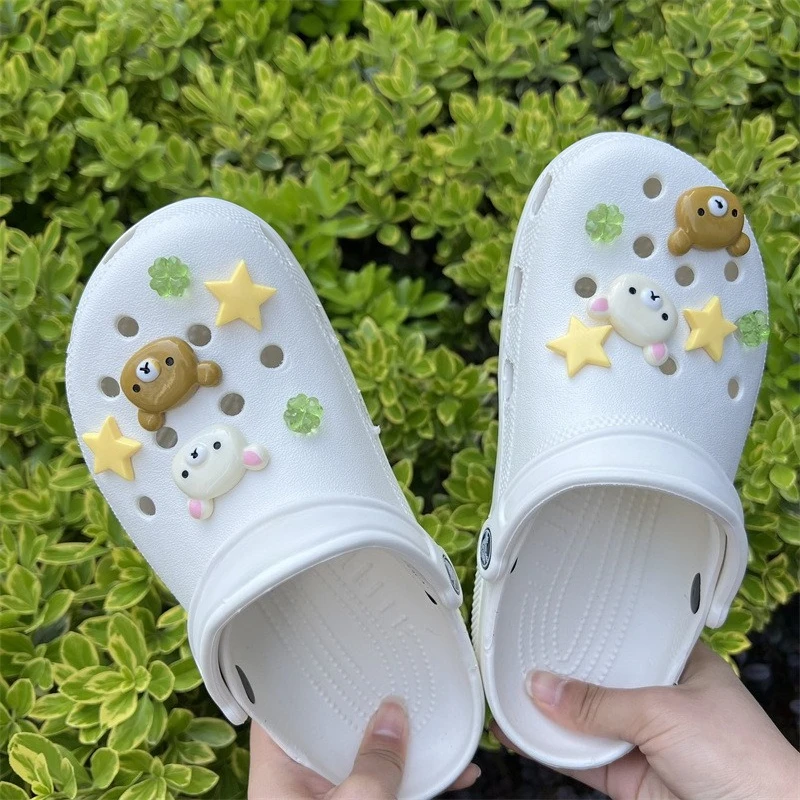 10 قطعة الأحذية السحر للإزالة لطيف الدب نجوم إكسسوارات أحذية للفتيات أحذية قطنية قباقيب DIY بها بنفسك هالوين X-mas هدايا الحفلات