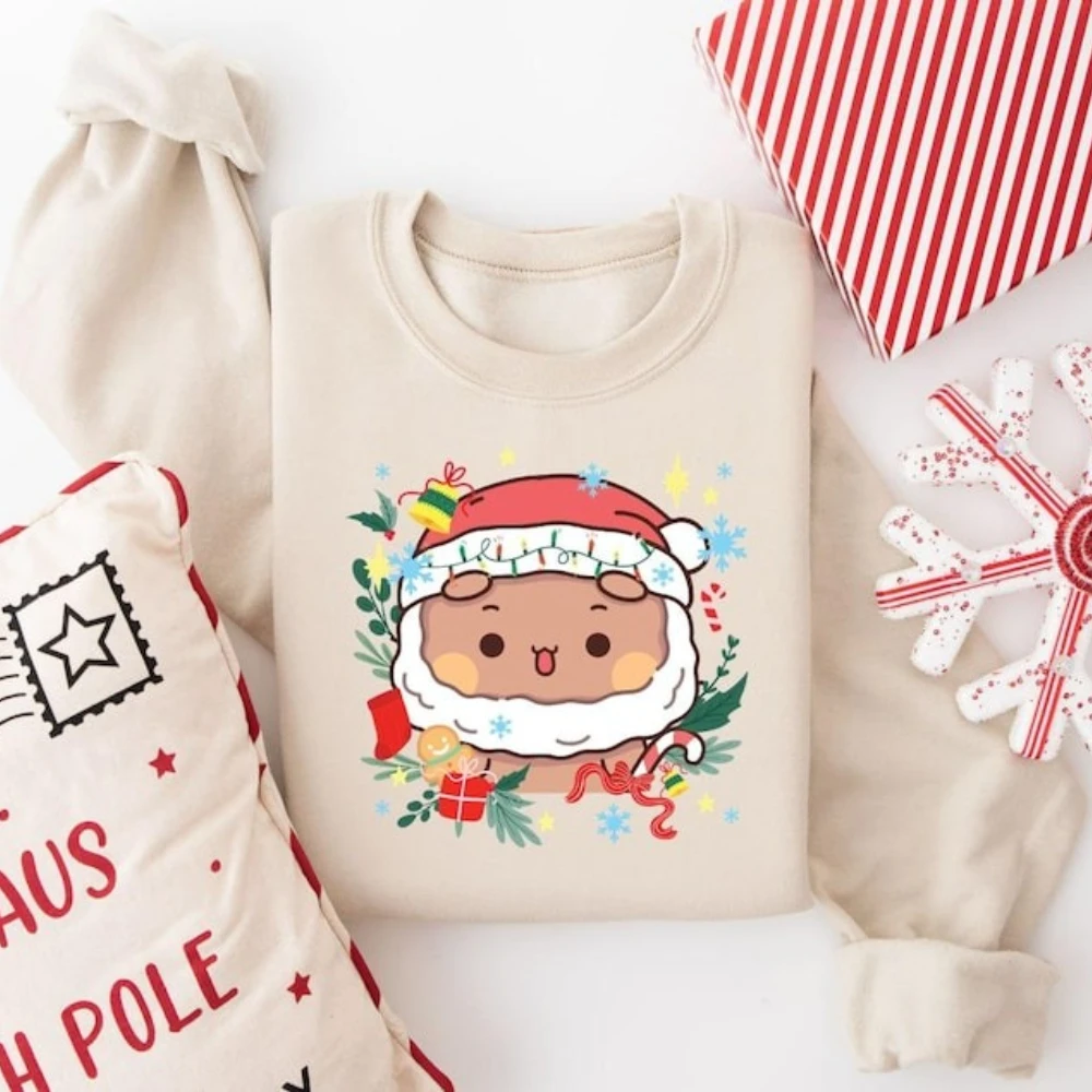 Bubu Dudu Santa Bear Christmas Sweatshirt Kawaii Couple Holiday Crewneck Pullover Casual Men Women Fall Winter Clothing