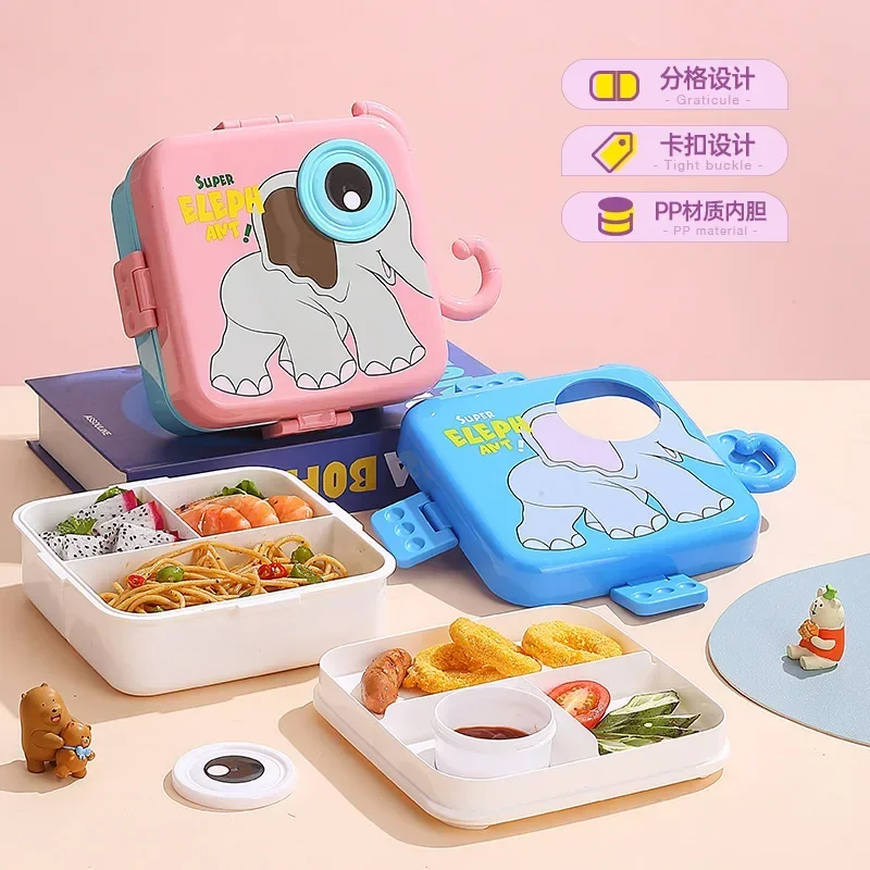 Bento Box Kids Preschool Kindergarten Cartoon Plastic Sealing Lunchbox Snack Box Fruit Biscuit School Lonchera Picnic Tiffin