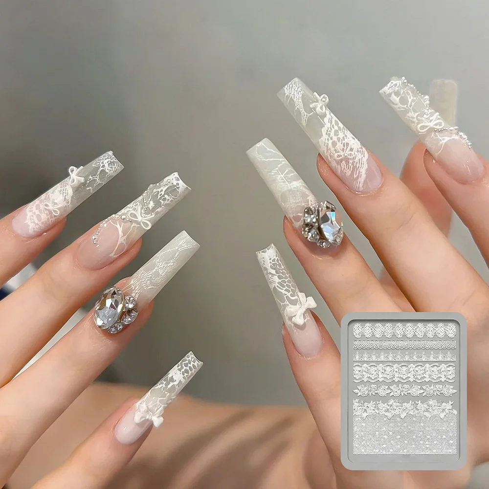 

1Pc Lace Grid Flower Silicone Nail Art Carving Mold Sweater Knitting Lace 3D Acrylic Mold Transparent Templates for Nail Crafts
