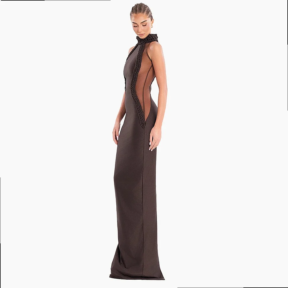 Halter Neck Brown Knotted Dress Womens Sleeveless Jumpsuit Playsuit Summer Spring Matching Set