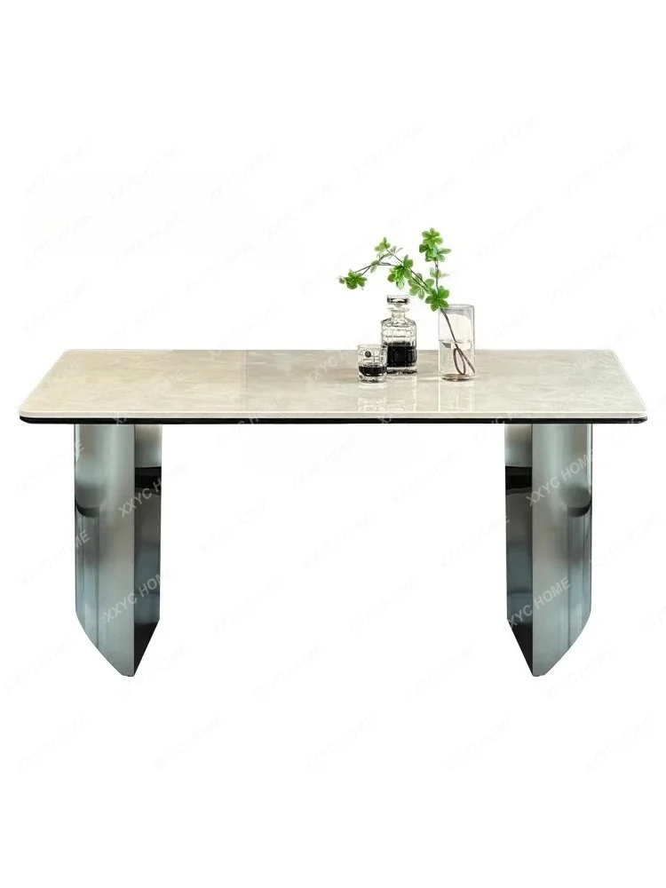 Light luxury marble dining table chairs high-end modern simple natural microcrystalline supercrystalline stone white ice jade