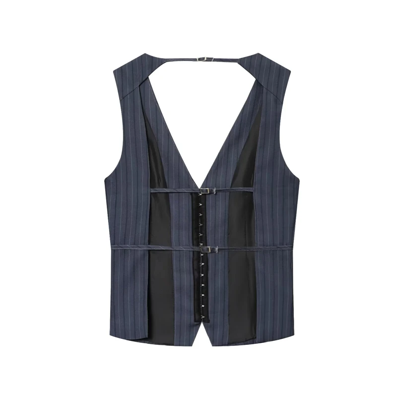 KEYANKETIAN Spring New Women's Slim Striped Suit Vest With a Feminine Feel, Backless And Neck Hanging Top