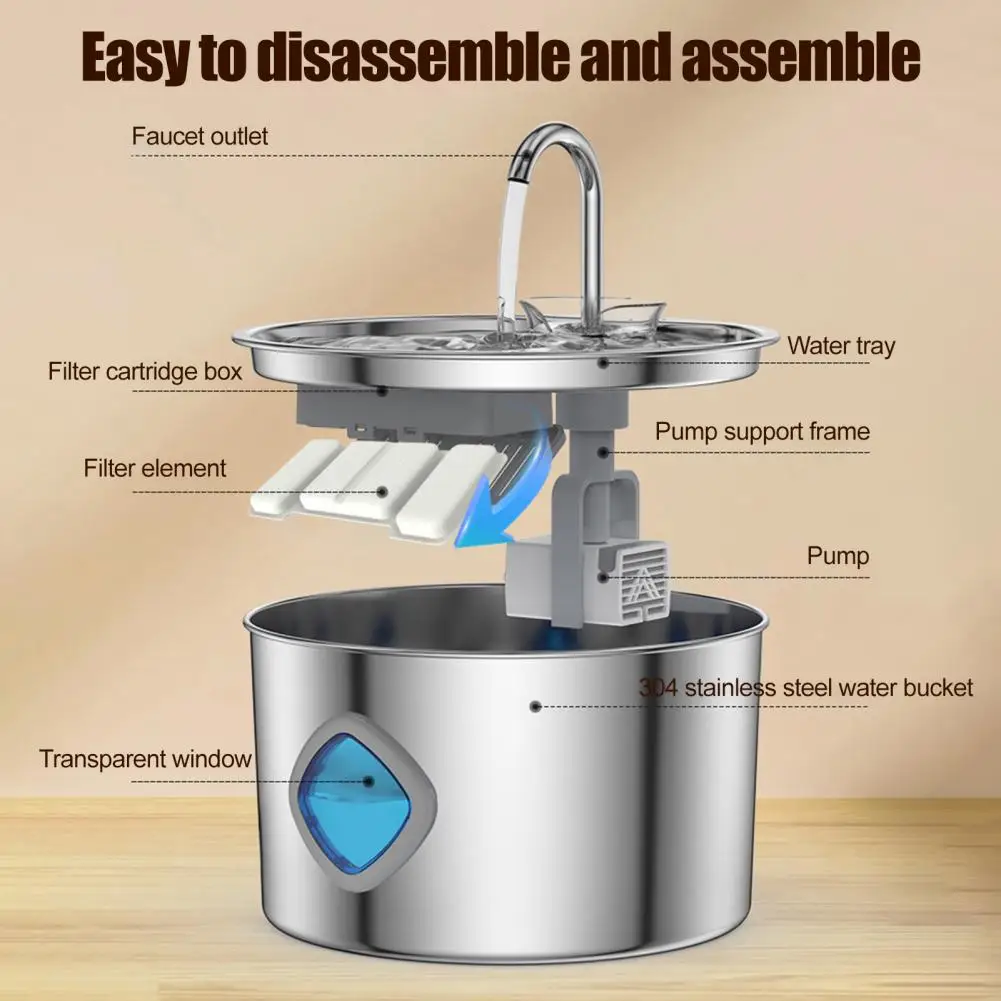 Pet Water Fountain Visible Water Level Pet Fountain 3.2l Stainless Steel Cat Water Fountain with Quadruple Purification for Dogs