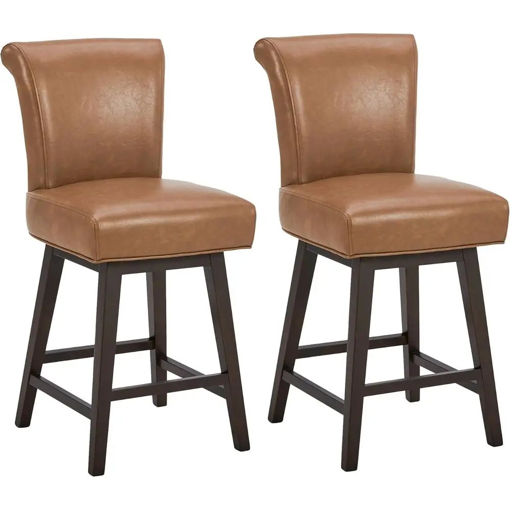 

Set of 2 Brown Leatherette Swivel Bar Stools, 26 Counter Height with Backrest, SC Certified
