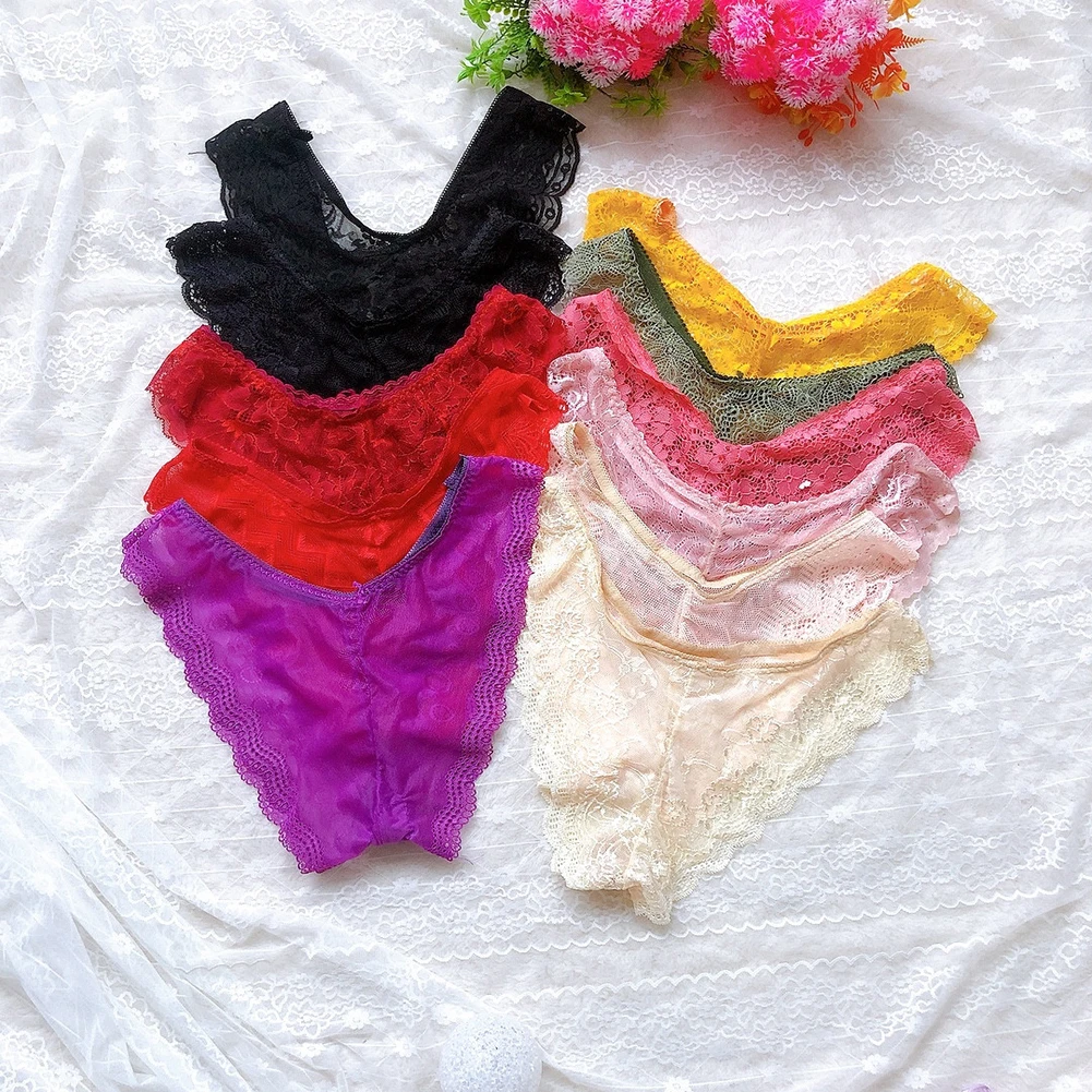 Breathable Thong Lace Underwear Female Brand New Moderate Elasticity Regular Length Solid Color For Daily Wear