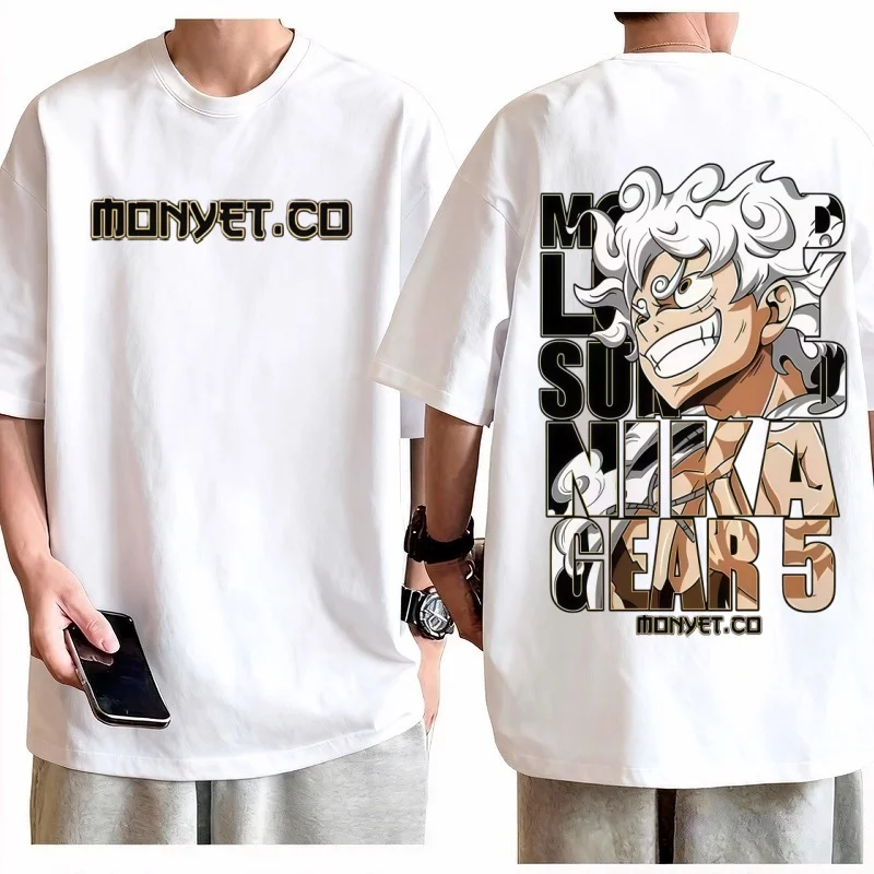 

Футболка One Piece Luffy Gear 5 Nika Harajuku для мужчин, 100% хлопок, с аниме-графикой, круглый вырез, короткий рукав, повседневная уличная одежда, топ