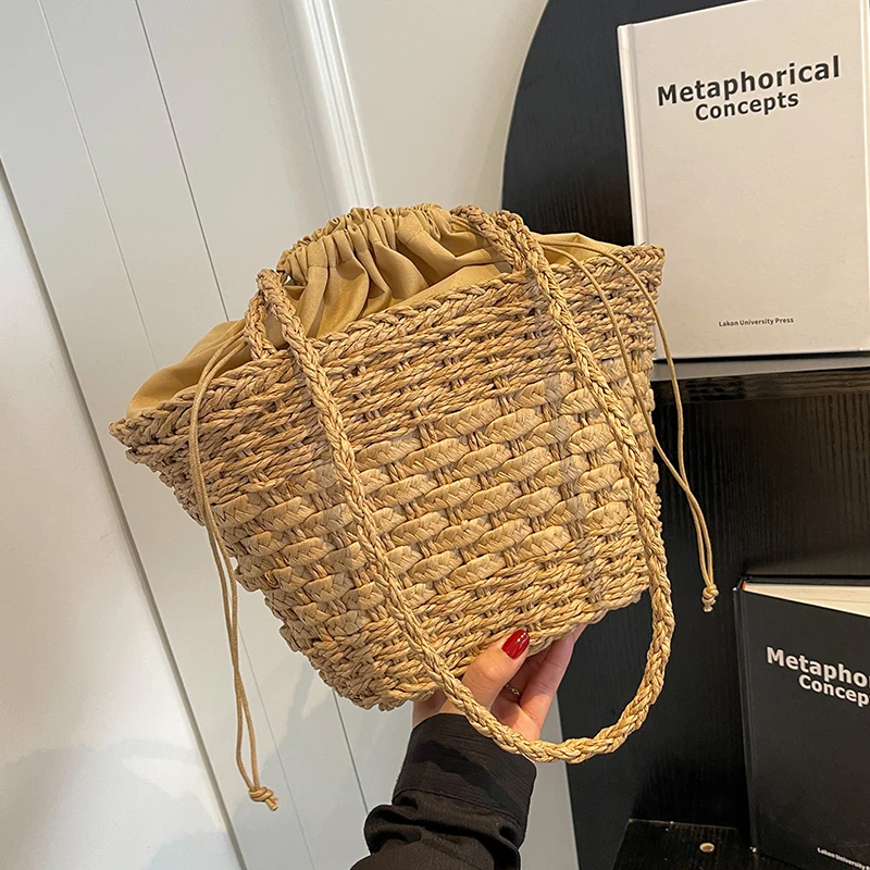 Borsa di paglia estiva per le donne borsa a mano intrecciata di grande capacità borsa da spiaggia per le vacanze borsa a tracolla in Rattan borsa a