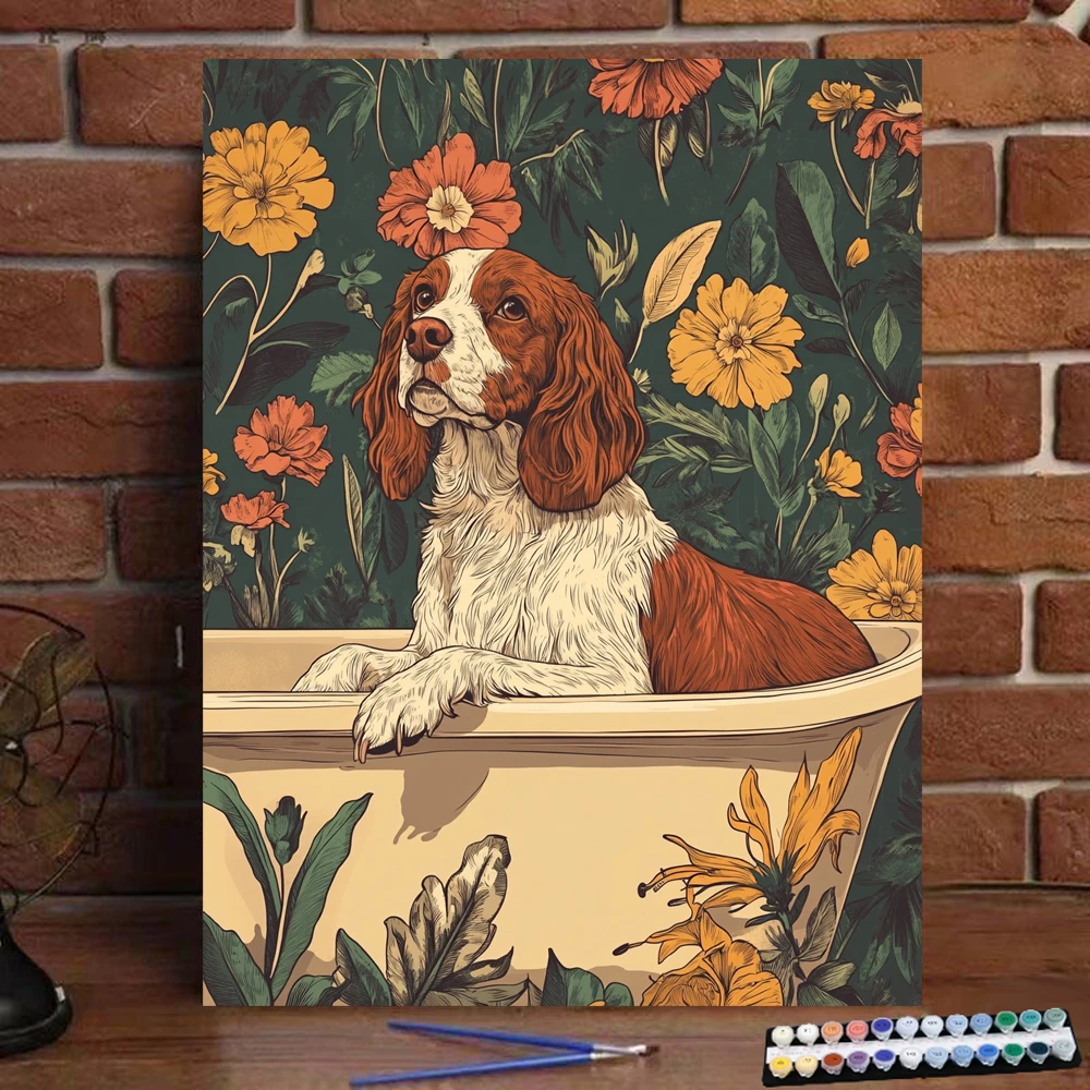 

Картина по номерам, собака сидит в ванне, цифровая картина, ручная работа, подарок для взрослых и детей, украшение на стену D