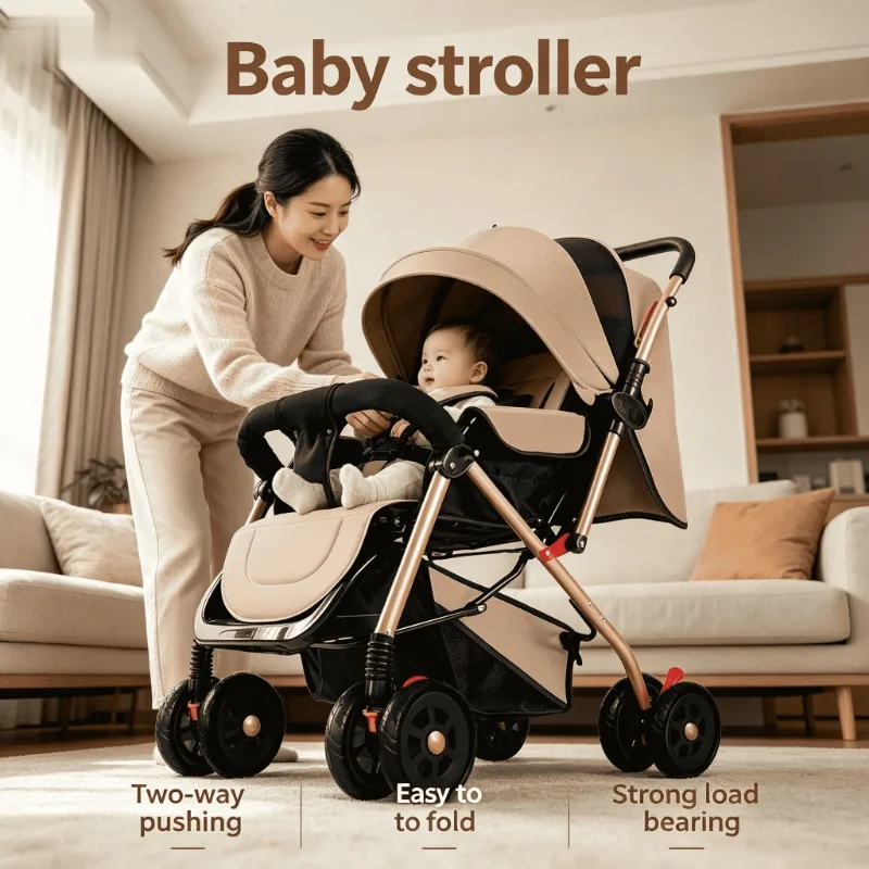 

Lightweight Foldable Baby Stroller - Compact 4-Wheel Shock Absorption One-Hand Fold Reclining Seat for Newborns & Toddlers