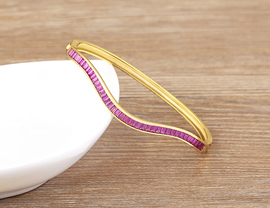 Nidin Licht Luxus Offene Armreif für Frauen Matt Frauen Armband Doppel Linie Ring Liebe Verwoben Wasser Welligkeit Armband Schmuck – Detail 14