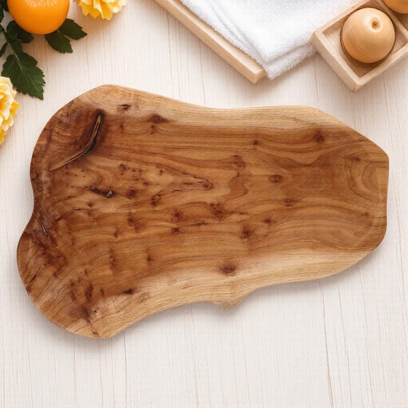 Bamboo Serving Platter Irregular Fruit Plate Lightweight Multipurpose Snack Plate Reusable Storage Tray for Dining