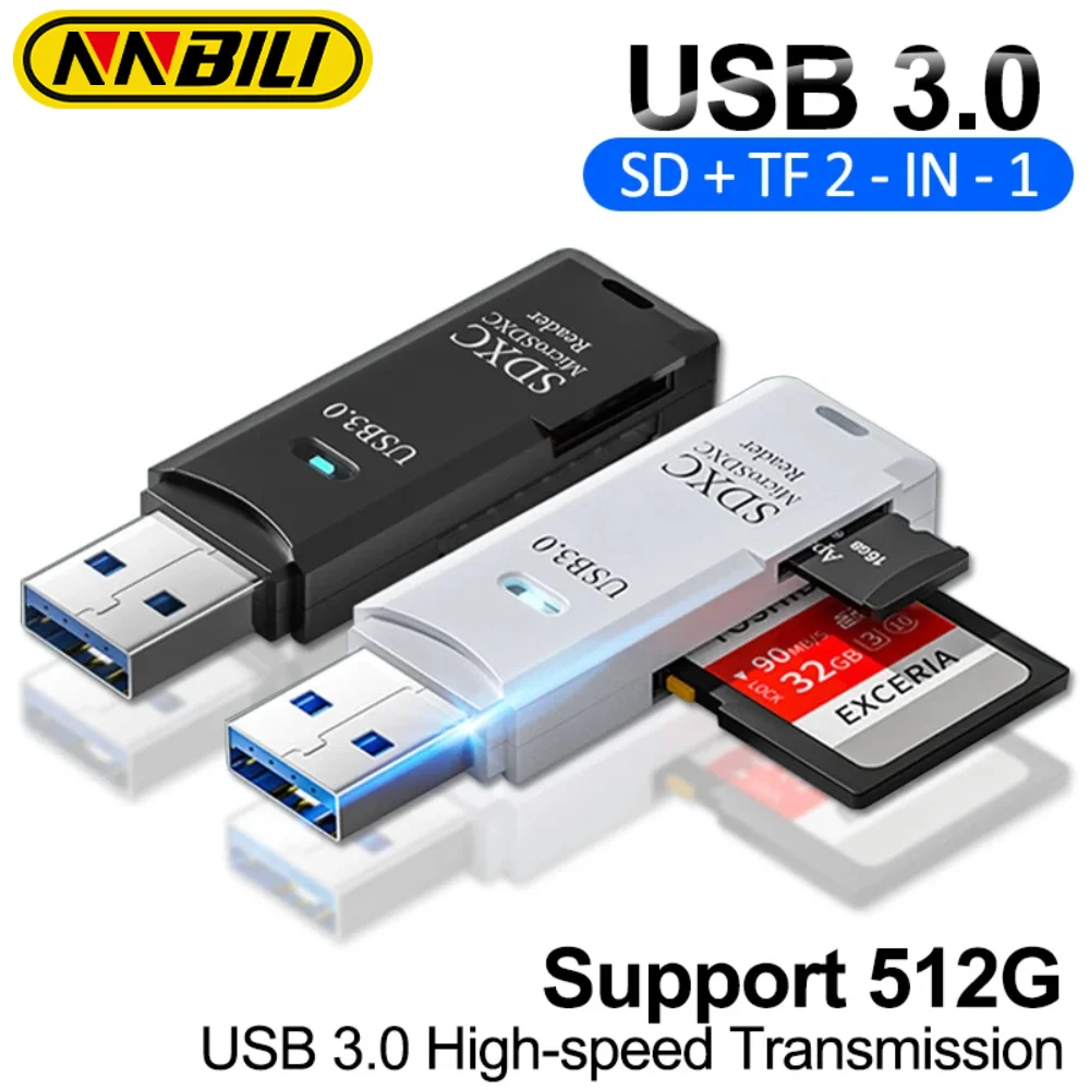 NNBILI 2 in 1 USB 3.0/USB2.0 Card Reader Micro SD Card Reader USB3.0 Adapter High Speed TF Memory Card for PC Laptop Accessories