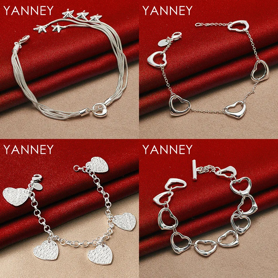 

Charm 925 Sterling Silver 8 Inch Delicate Heart Shaped Pendant Bracelet Women Charm Party Fashion Jewelry Wedding