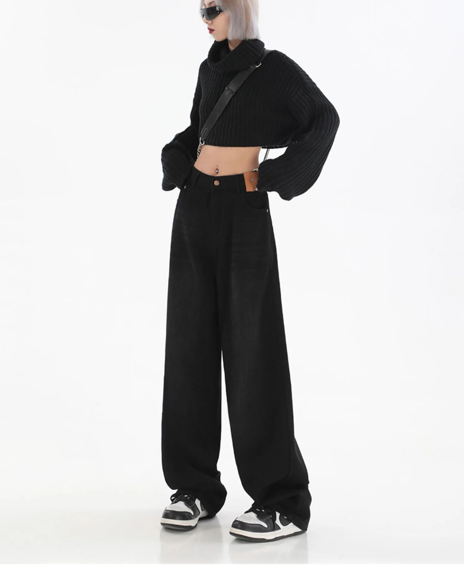 Femme taille haute coupe ajustée jambe large jean femme haute rue Y2k 2025 pantalons décontractés dame mode noir bleu pantalon en Denim ample