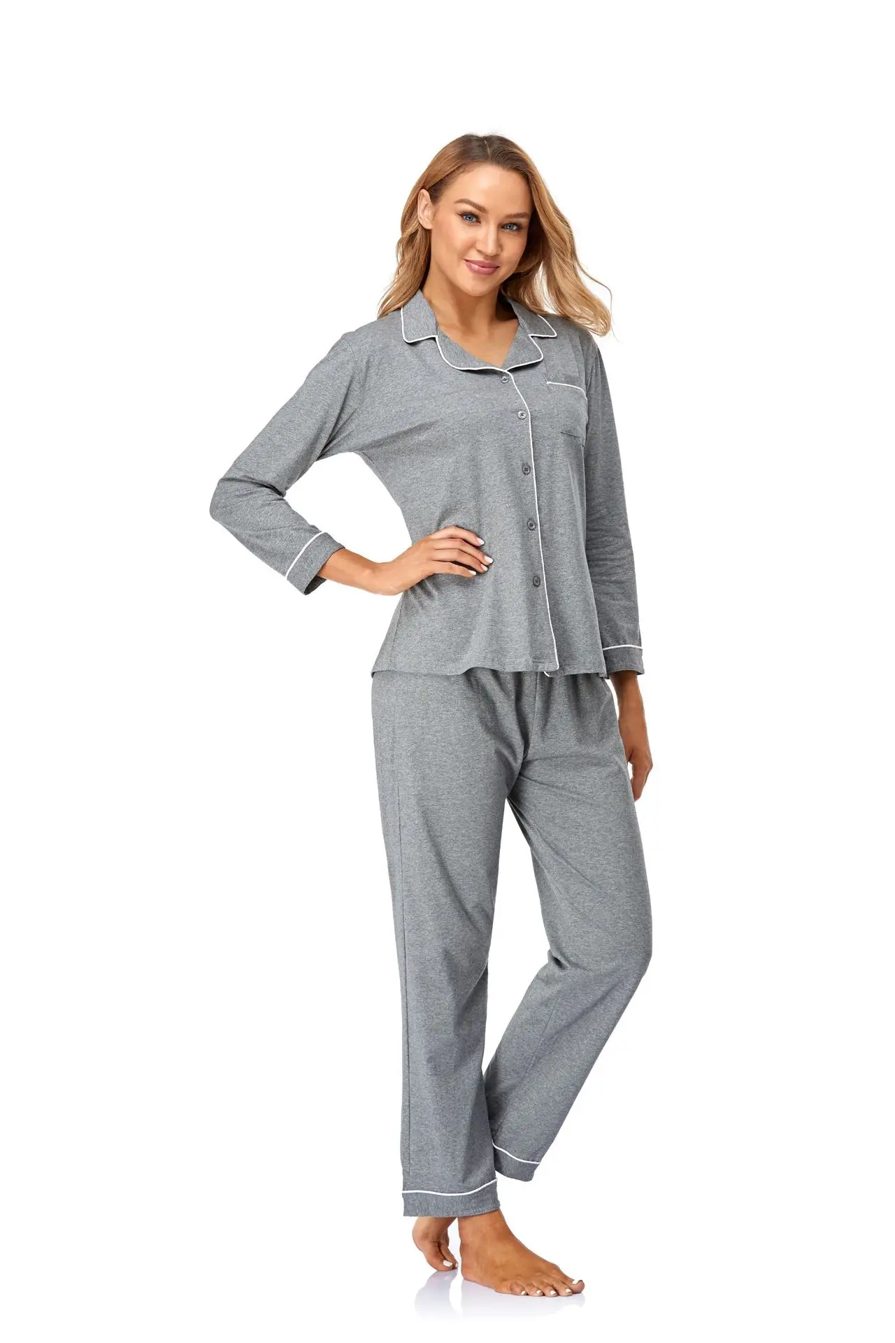 Cross-border, new popular European, American spring, autumn and winter new pajamas cotton women's loungewear set