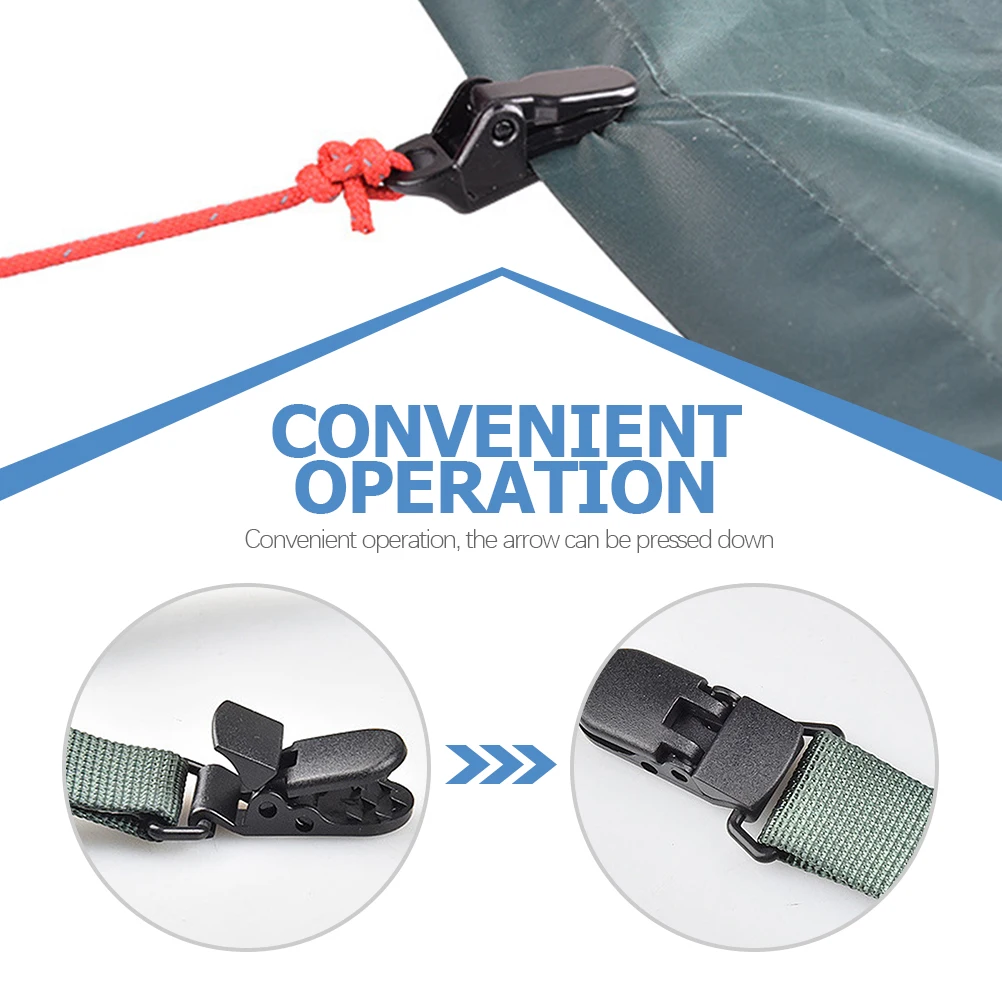 

20pcs Tent Clips Heavy Duty Windproof Reusable Black Plastic Buckle Webbing Fixer for Camping Canopy Awnings Tarps Boat Covers