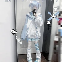 Girls Stitch Woman Clothing Subculture Japanese Hoodie Blue White Autumn Woman Sweatshirts Zipper Winter y2k Clothes Hoodies - Image 6