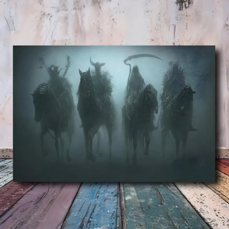 Frameless Canvas Artwork Featuring The Four Horsemen of The Apocalypse, for Decor Walls of Living Room Bedroom Fantasy Theme.