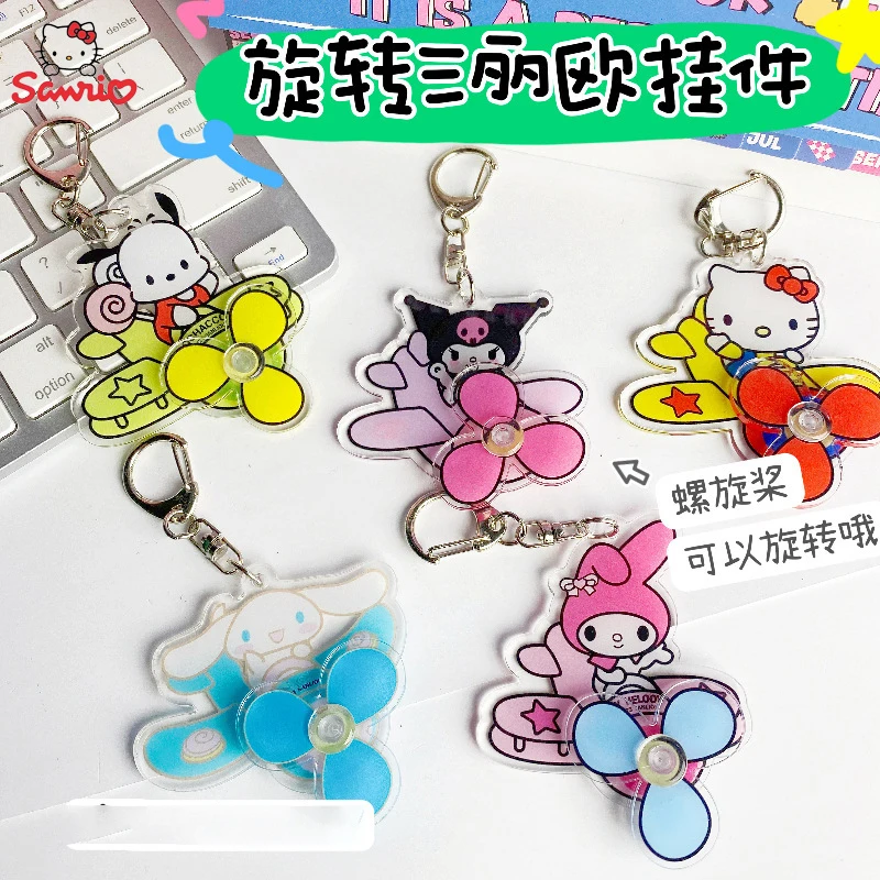 

Anime Sanrio Acrylic Keychain HelloKitty Kuromi Melody Cinnmoroll Student Backpack Rotating Aircraft Pendant Toys Keyring Gifts