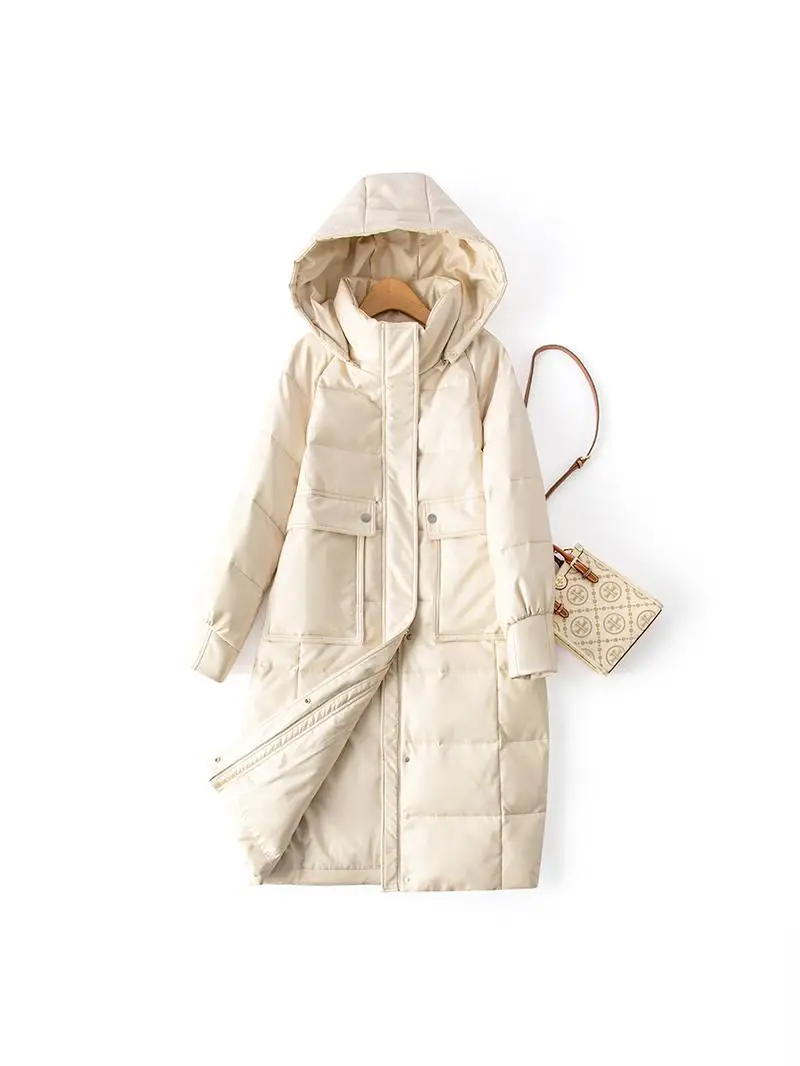 2025年冬 レディース ロング丈 オーバーニー ファーコート シエンド 本革 耐久性のあるシープスキンコート 取り外し可能なフード付き 通勤用