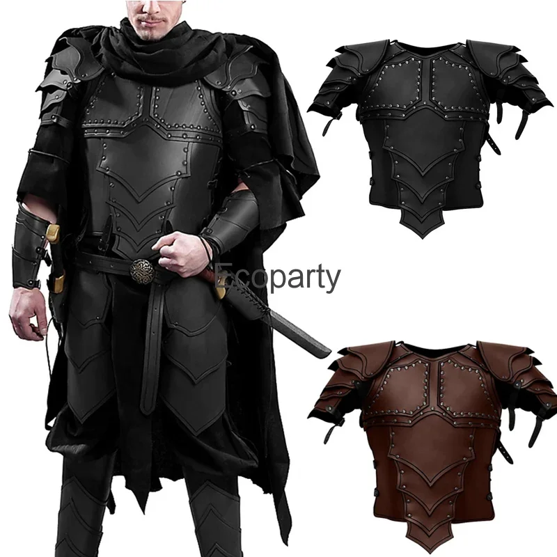 Men's Medieval Viking Pirate Knight Cospaly Armour Black Steampunk Retro Pu Leather Body Shoulder Armor Spaulders Larp Costume