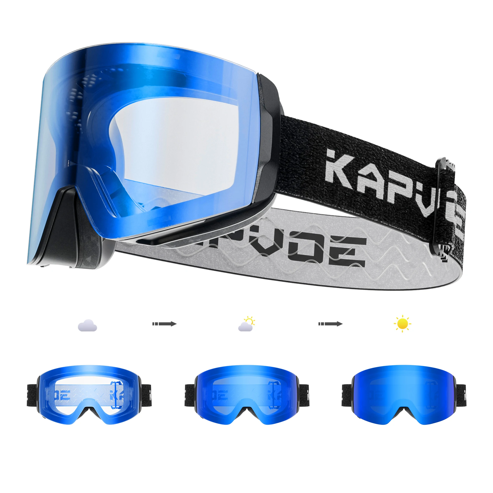 

KAPVOE New Photochromic Winter Ski Goggles Double Magnet Adsorpt Layers UV400 Anti-fog Coatings Men Women Snowboard Skiing