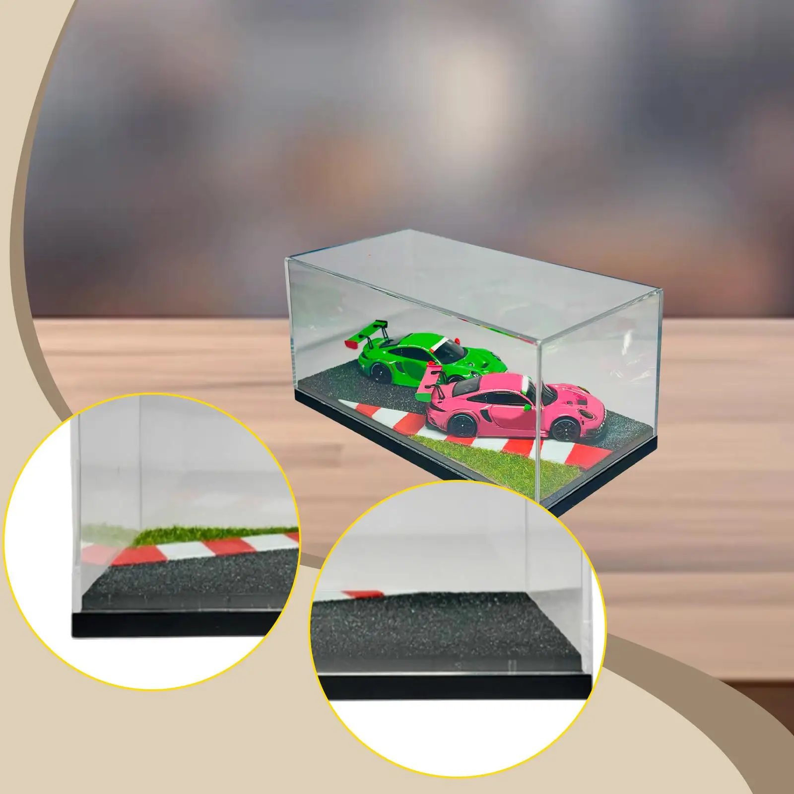 1/64 Modello di veicolo Vetrina Realistica Decorazione acrilica Ornamento Macchinine Organizzatore di stoccaggio Scena di parcheggio per auto in lega