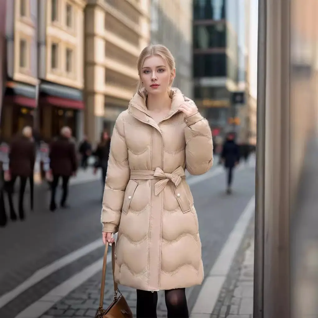 

Women's Western Style Slim Fit Cotton Coat Mid-Length Winter Warm Thickened Waist New Style Cotton Jacket