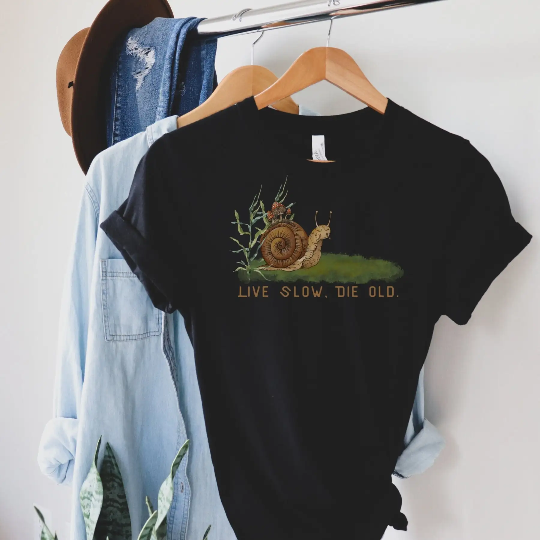 Live Slow Die Old T Shirt Snail Fast Young Chill For Mom Self Care Positive Vibes