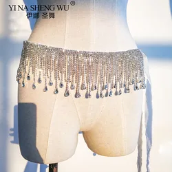 Belly Dance Costume Belt for Women Pearl Performance Waist Chain Oriental BellyDancing Hip Scarf High end rhinestone tassel Belt