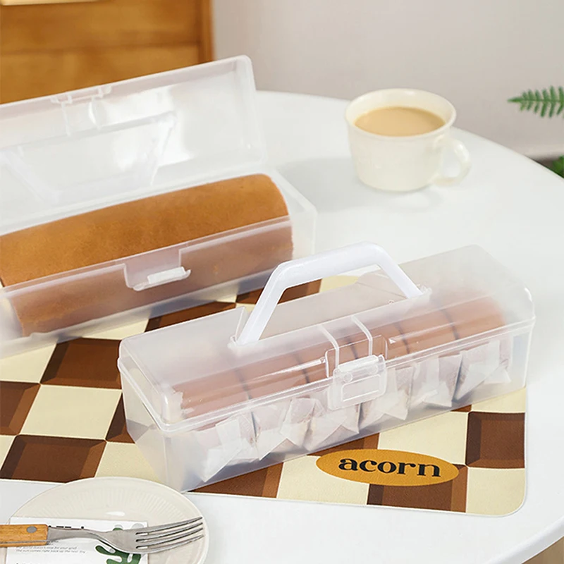 New Bread Box With Handle Reusable Plastic Bread Container Toast Holder Pastry Organizer Swiss Roll Storage Box For Fridge Home