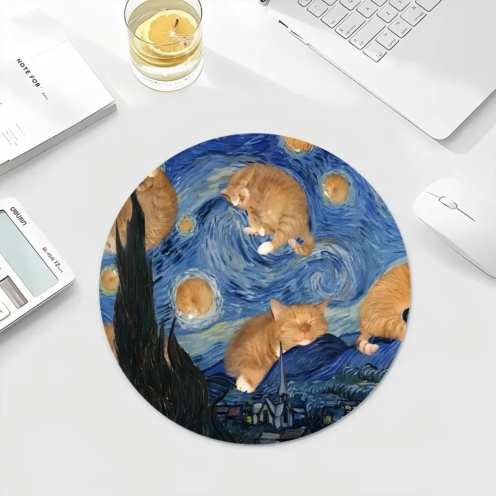 Claude Monet Van Gogh Funny Cat Art Animation Round Office Student Gaming Thickened Writing Pad Non-slip Cushion Mouse Desktop