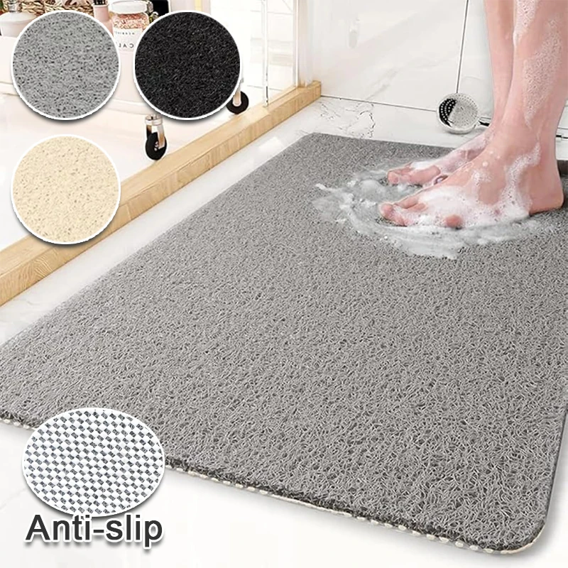 PVC Coil Shower Mat Non Slip Bathroom Mat Hollow Water Permeable Bath Rug Quick Dry Cuttable Shower Floor Mat for Shower Room