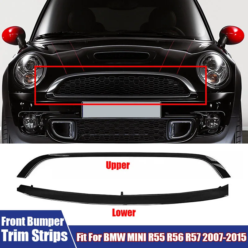 Front Bumper Trim Strips Car Accessories For BMW MINI R55 R56 R57 2007-2015 Glossy black Car Scratch Resistant Decorative Cover