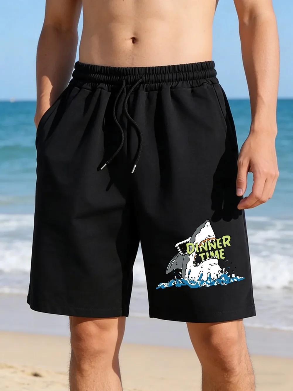 

Shark Dinner Time Prints Pants Mens Summer Oversized Wide Beach Shorts Jogging Pocket Shorts Basics High Waisted Male Clothes