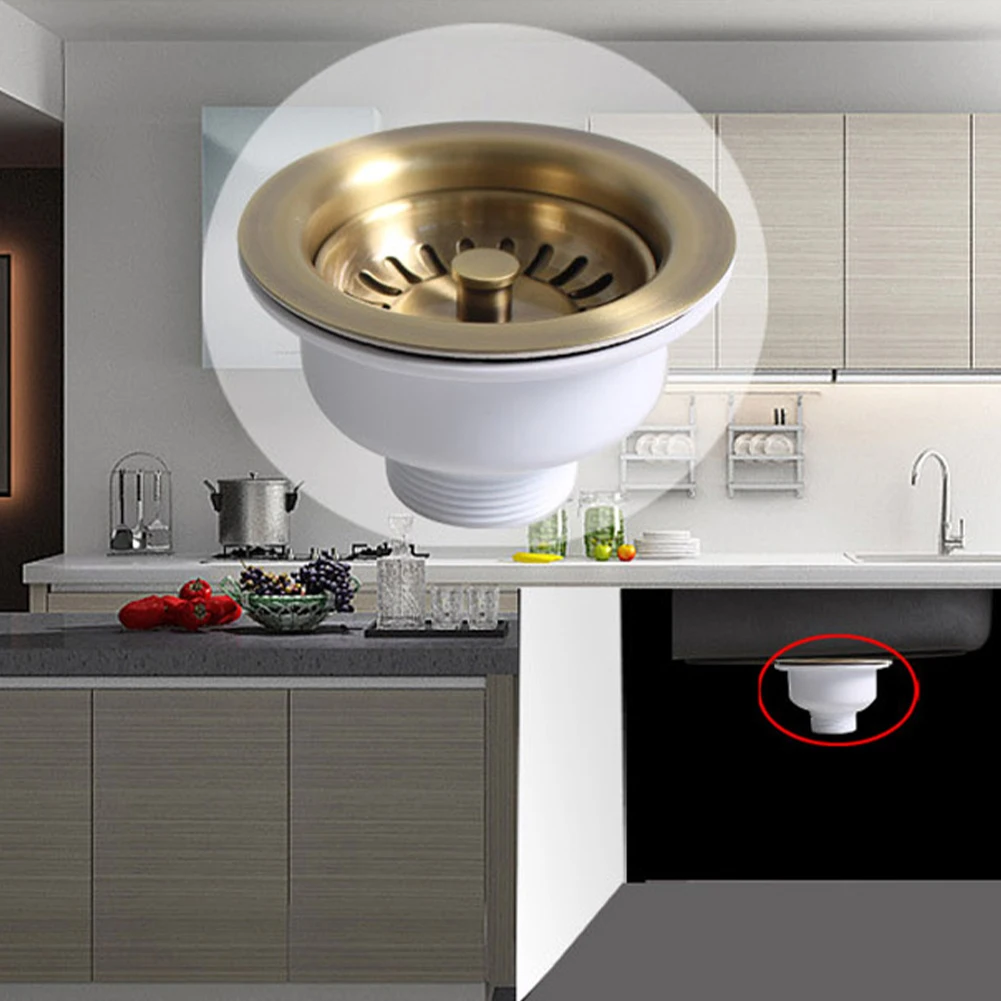 114mm Kitchen Sink Basket Strainer Stainless Steel Waste Drainer Clog Filter Home Replacement Accessory Fit 83-90mm Sink Hole