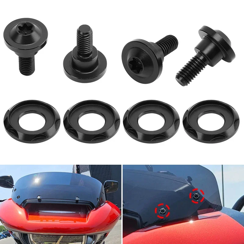 4 Pcs Motorcycle Black Fairing Windshield Screw Bolts Caps Metal For Harley Touring Road Glide CVO/SE FLTRXSE 2023-2024